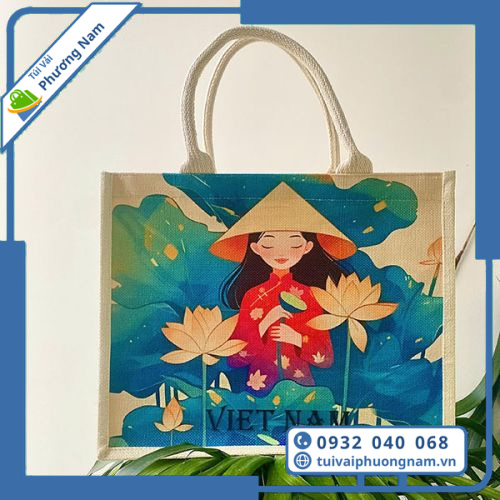 Túi Vải Linen In Hình Cô Gái Việt Nam