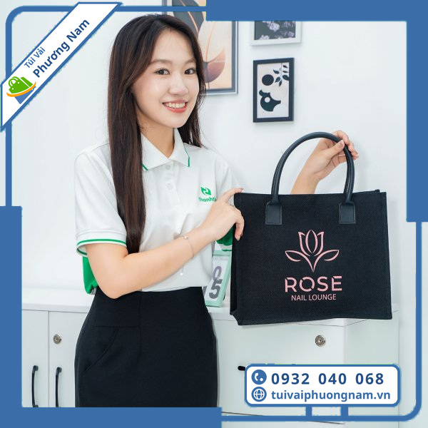 Túi Vải Linen Quai Da